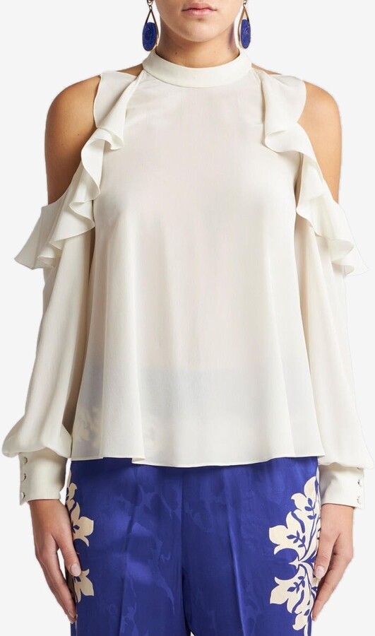 Etro Cold-Shoulders Silk Ruffled Top