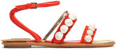 Thumbnail for your product : Tory Burch Embellished Fringed Suede And Leather Sandals