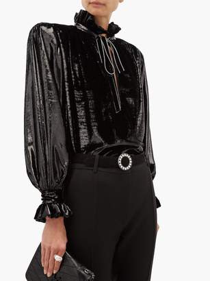 Saint Laurent Crystal-embellished Buckle Suede Belt - Womens - Black