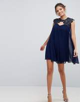 Thumbnail for your product : Lipsy Chiffon Shift Dress With Lace Upper
