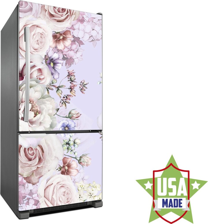 Pink Bouquet Flower Decal Fridge Floral Wall Stickers, Peel & Stick Self Adhesive Sticker Wrap, Retro Kitchen Decor Rd505