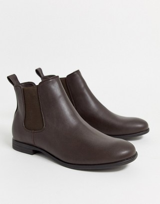 Jack and Jones faux leather chelsea boots in brown