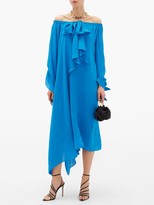 Thumbnail for your product : Roland Mouret Caldera Off-the-shoulder Silk-georgette Dress - Blue