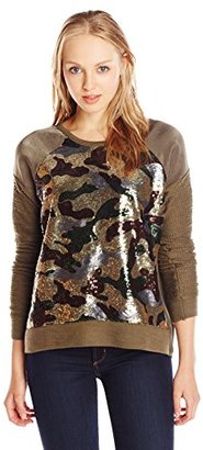 Miss Me Junior's Sequin Floral Long Sleeve Top