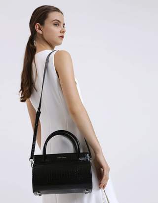 Charles & Keith Croc-Effect Double Top Handle Structured Bag