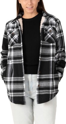 ZENTHACE Womens Plaid Flannel Jacket for Women Sherpa Fleece Lined Flannel  Shirt Shacket Jackets Fall Flannel Coat Black White XL - ShopStyle