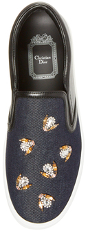 Christian Dior Embellished Denim & Leather Slip-On Sneaker