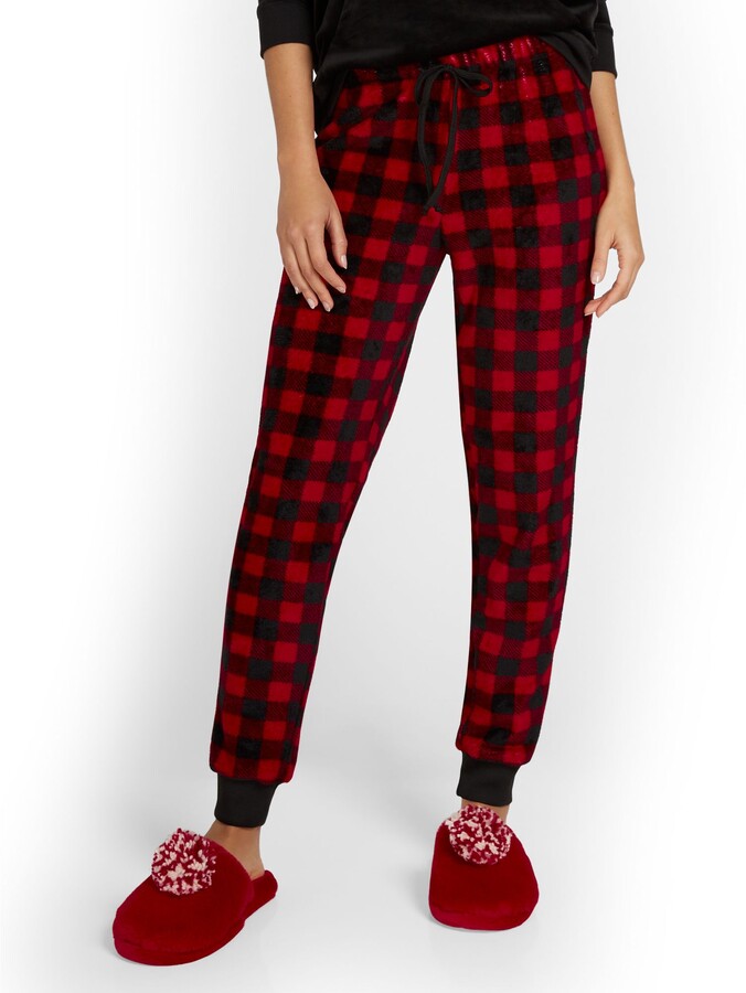 red plaid stretch pants