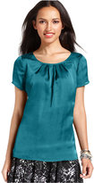 Thumbnail for your product : NY Collection Short-Sleeve Pleated Blouse