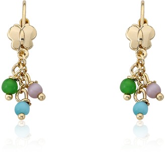 Little Miss Twin Stars "Cat-Eyed Bead" 14k Gold-Plated Earrings with Gold Post and Dangling Multicolor Cat-Eye Beads