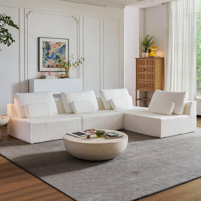 Latitude Run 118‘’ Boneless Cloud Couch,Spacious Deep Seat Modular Sectional Sofa -Chenille Upholstered Couches For Living Room Convertible L/U-Shaped Sofa Bed