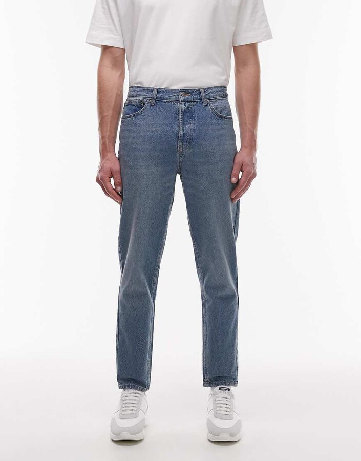 Topman rigid taper jean in mid wash