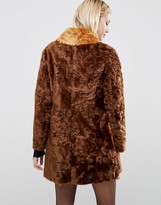 Thumbnail for your product : ASOS A line Coat in Faux Fur with Contrast Pockets