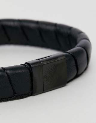 Tommy Hilfiger Leather Braided Bracelet In Black
