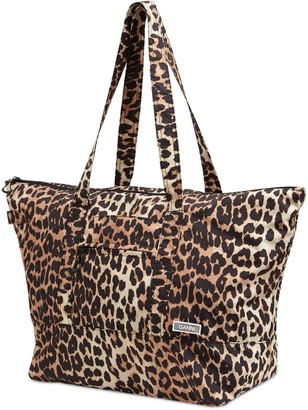 Ganni Leopard Print Nylon Duffle Bag