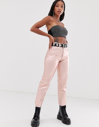 ASOS DESIGN florence authentic straight leg jeans in rose gold metalic pink