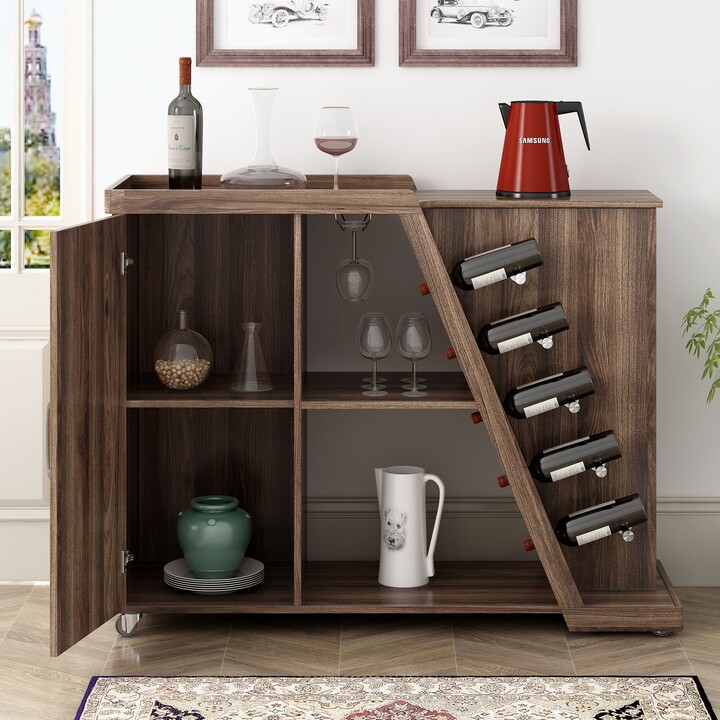 Kitchen Cart on Wheels with Adjustable Shelf and 5 Wine Holders ShopStyle