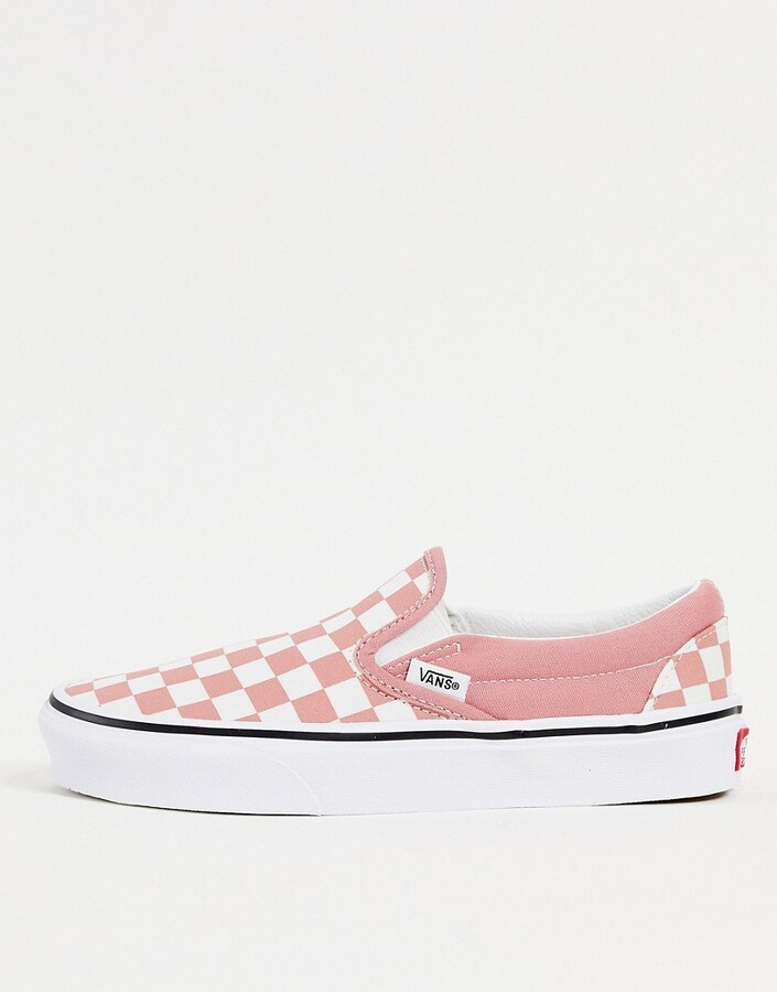 light pink checkered slip on vans