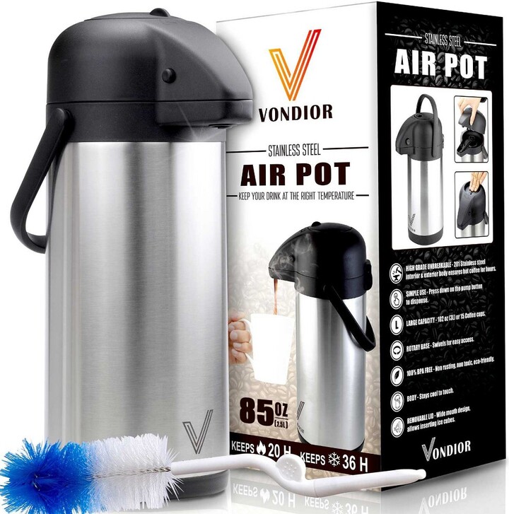 Vondior Airpot Coffee Dispenser with Pump Insulated Stainless Steel