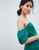 Thumbnail for your product : True Violet bardot midi dress with puff sleeve and peplum