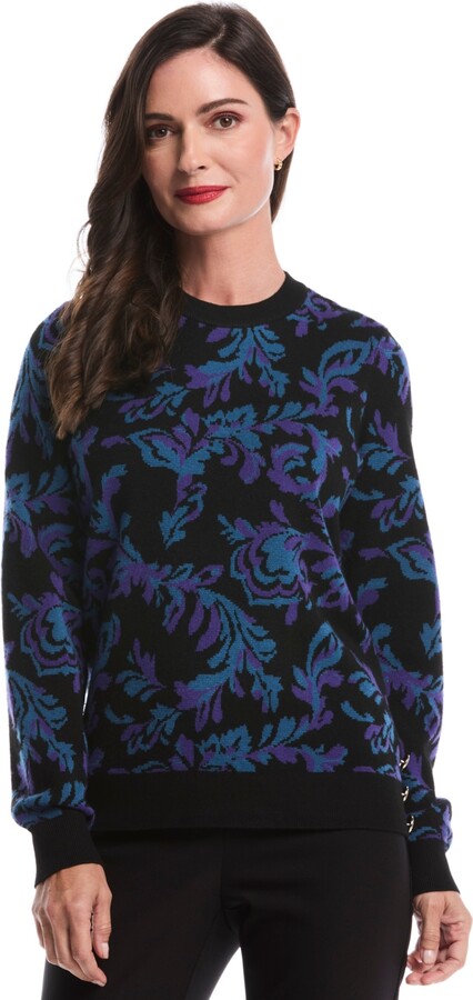 Rafaella Petite Scrolls Print Crew Neck Novelty Long Sleeve Sweater