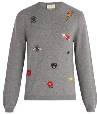 Gucci Embroidered Wool Sweater - Mens - Grey