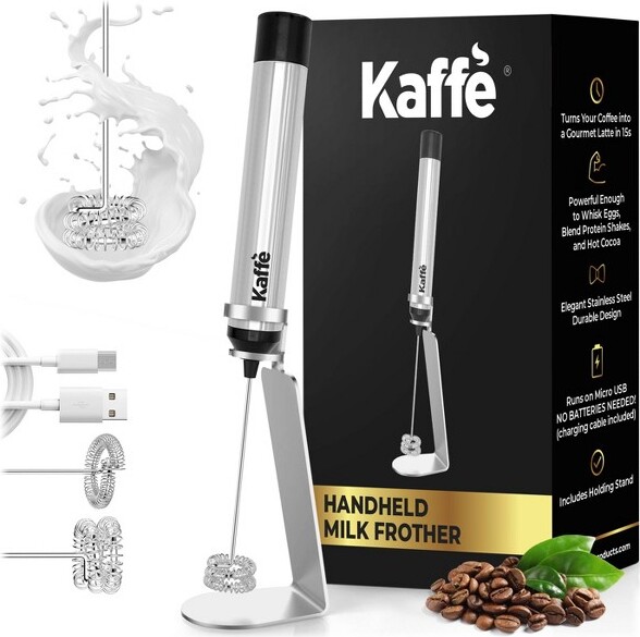 Kaffe Milkfrotherpowerfulmotor-MicroUSBchargeable(Cable+2whisksincluded):KaffeHandheldFrotherWand,MatchaWhisk