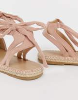Thumbnail for your product : Jamila ASOS DESIGN Wide Fit rhinestone tie leg espadrille sandals in rose gold