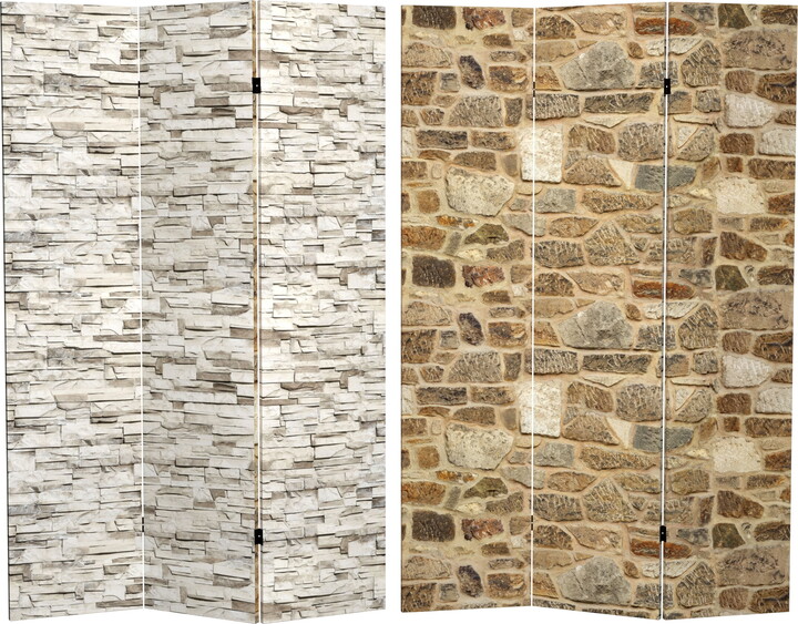 Oriental Furniture 6 ft. Tall Stone Wall Canvas Room Divider - 3 Panel