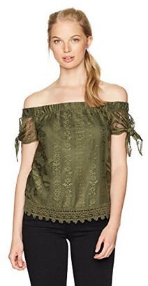 Amy Byer A. Byer Women's Short Off The Shoulder Tie Sleeve Lace Top