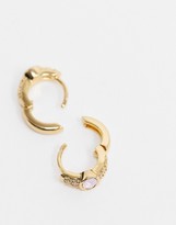 Thumbnail for your product : Orelia Exclusive gold plated pave huggie hoop with rose water opal stone