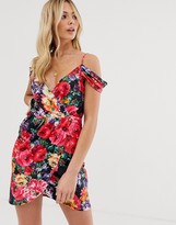 Thumbnail for your product : Parisian wrap front mini dress with cold shoulder detail in bright floral