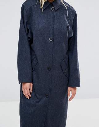 Cooper & Stollbrand Oversized Relaxed Fit Duster Coat In Speckled Navy Wool