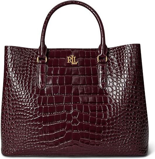 Lauren Ralph Lauren Embossed Leather Large Marcy Satchel Women's Handbags Dark Garnet