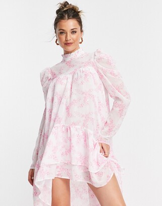 IN THE STYLE LORNA LUXE FLORAL FRILL TIERED SLEEVE SMOCK DRESS - Day dress  - cream/off-white - Zalando.de