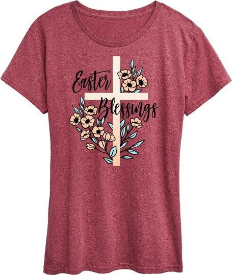 Instant Message Women'sInstantMessageEasterBlessingsShortSleeveGraphicT-Shirt-HeatherBurgundy-Large
