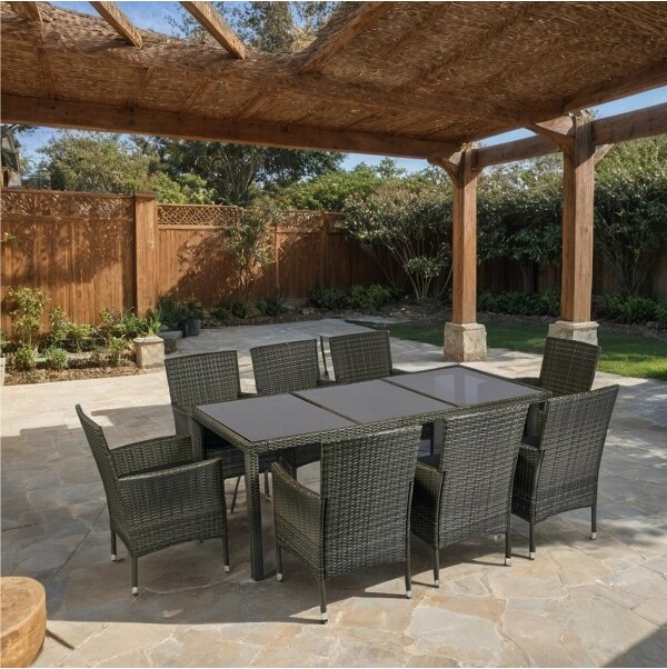 Whisen9-PieceWickerPatioDiningSetwithGlassTop