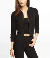 Thumbnail for your product : Express Cropped Fishnet Inset Knit Bomber Jacket