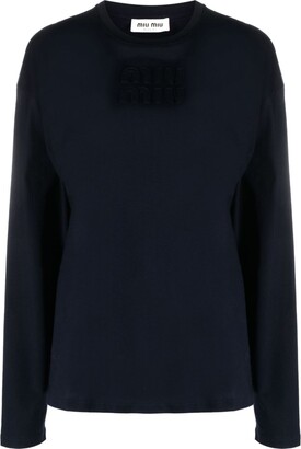 Miu Miu Logo Embroidered Long Sleeve Top - ShopStyle