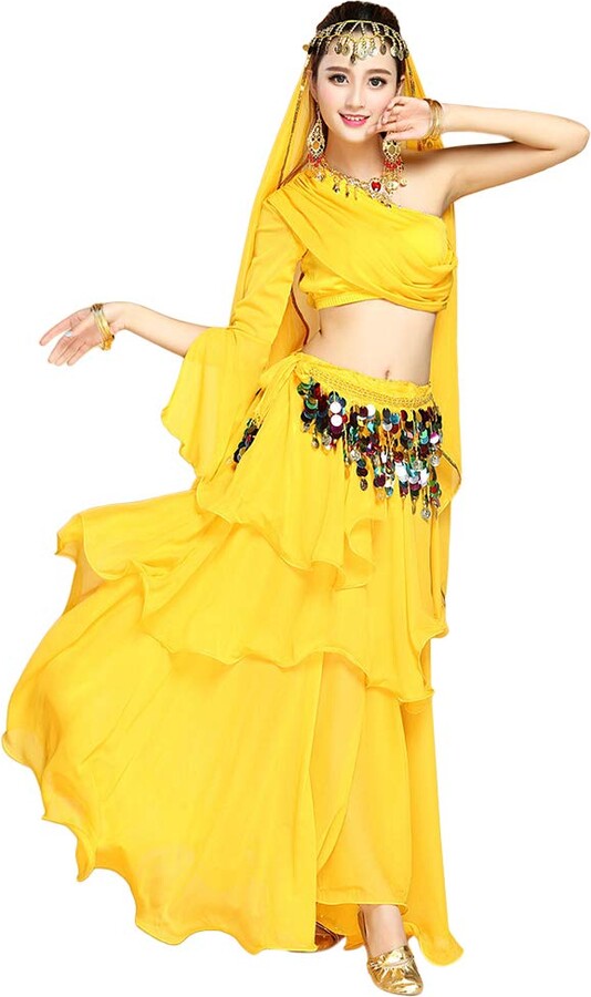 Xinvivion Indian Dance Costume for Women Belly Dance Outfit Set