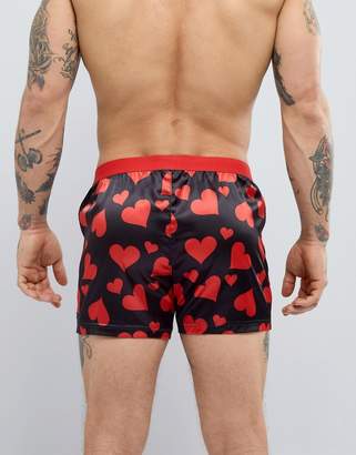 ASOS Woven Boxers In Silky Fabric With Heart Print