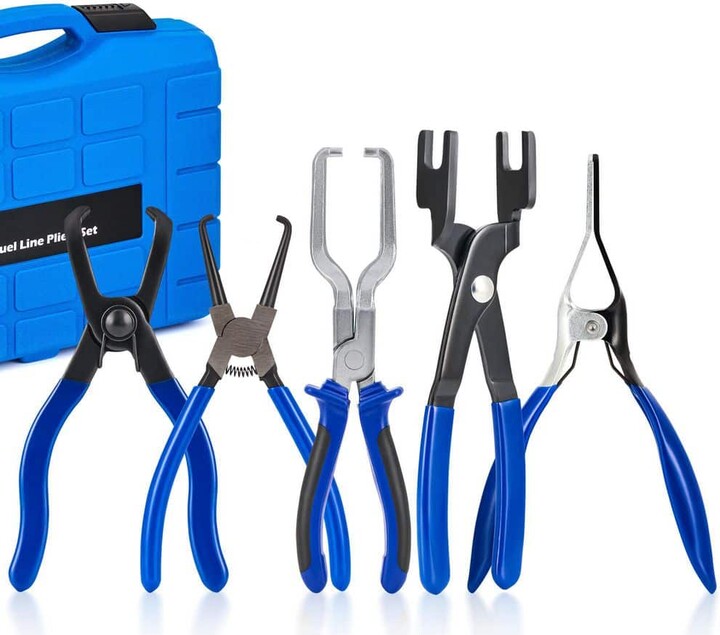 Oyezvary 5-Piece Fuel Line Pliers Set with Filter Caliper, Hose Clamp Clip and 80° Pliers for Auto Line Repair