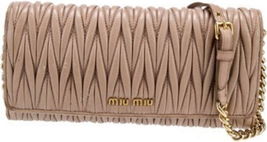 Miu Miu Shoulder Bag By Miuccia Prada Neutrals Lambskin Antiqued Gold-Tone Hardware Single Adjustable Shoulder Strap Leather Lining & Three Interior Pockets with Card Slots Snap Closure at Front