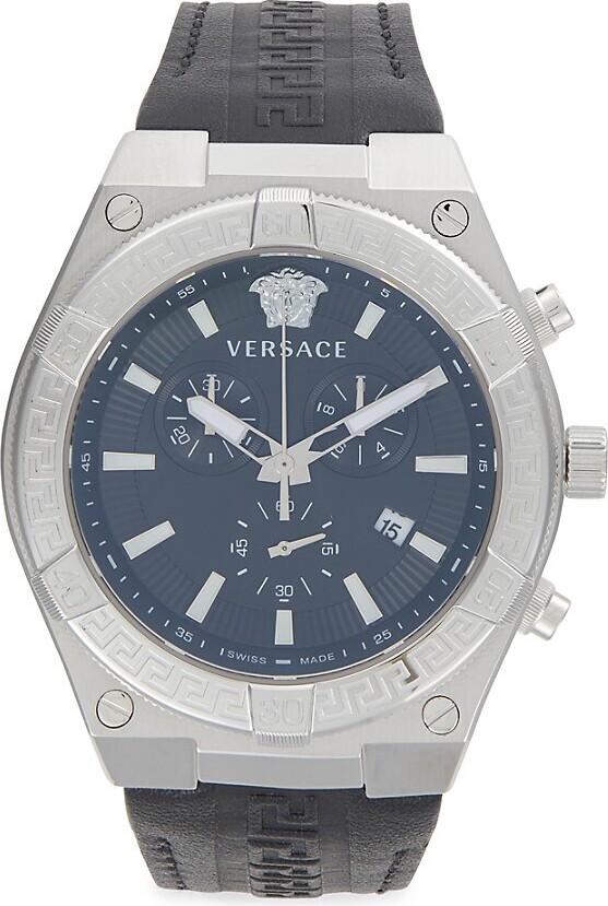 46MM Stainless Steel & Leather Strap Chronograph Watch