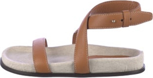 Totême Leather Slingback Sandals Brown Peg-In-Hole Closure at Ankles Unfortunately due to restrictions this item may not be eligible for shipping in all areas.