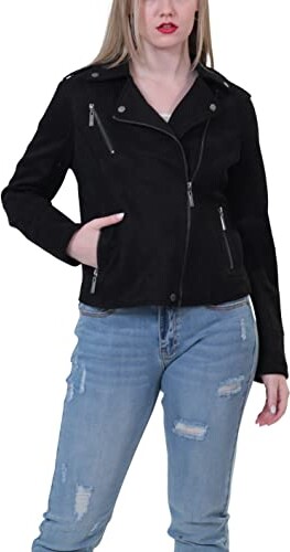 Stardust-shine Spring Jacket Women Plus Size 4XL Coat Deer Leather Rivet O-Neck Short Slim Jackets 