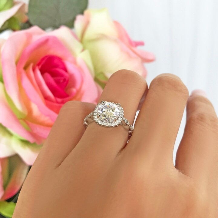 Etsy 2.25 Ctw Vintage Inspired Halo Engagement Ring, Man Made Diamond Simulants, Art Deco Wedding Bridal, Promise Sterling Silver