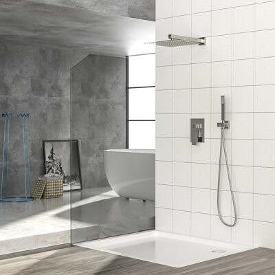 CaneCreations 10 Inch Dual Shower Head - Square With Rainfall And Handheld Shower, Easy To Clean Adjustable Water Flow For A Pleasant Time System Installation 1.8 G