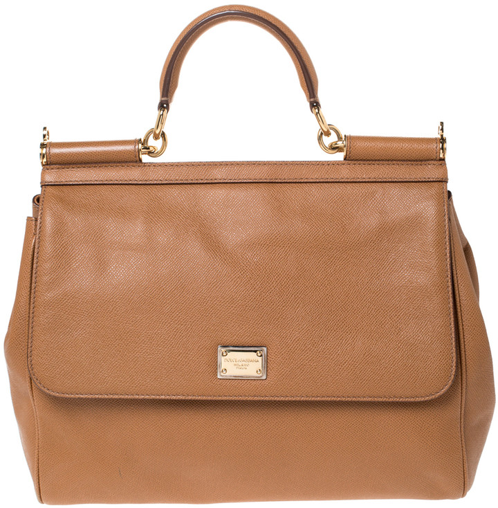 Dolce & Gabbana Tan Leather Large Miss Sicily Top Handle Bag - ShopStyle