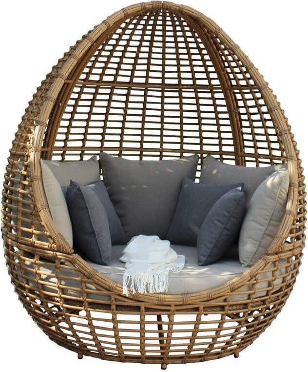 MR MODREST Renava Cocoon Mini 1-Piece Wicker Outdoor Day Bed with Beige Cushions